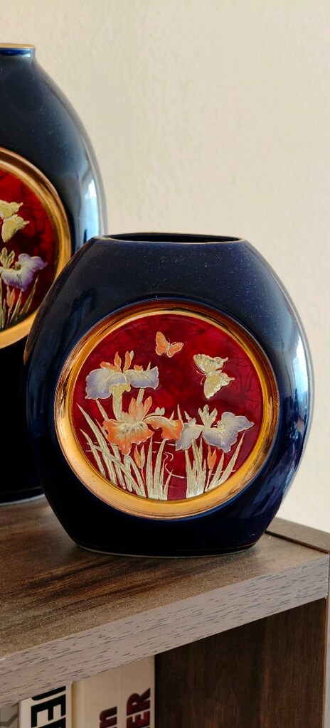 Antika Japon Chokin Art 24K Altın İşlemeli Üçlü Vazo Seti - 8