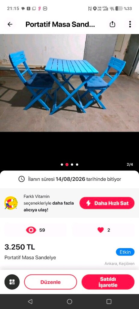 Masa sandelye takımı ( Sıfır Ürün) - 8