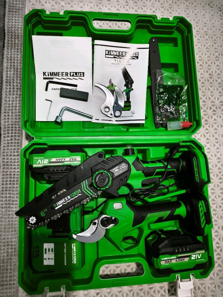 KİMMEER PLUS 21v 4ah Çift Akülü Çelik Şanzıman Dal Budama Makası & Tes - 4