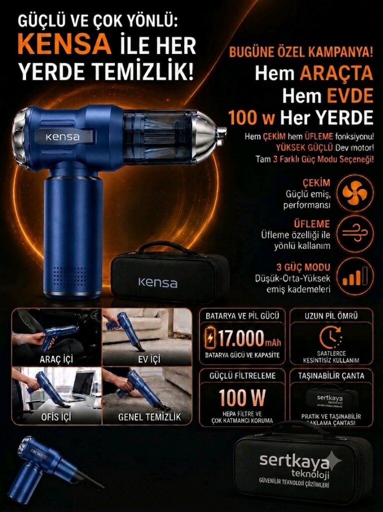 Kensa 17.000 PA Şarjlı El Süpürgesi | 100W Güçlü Motor - 4