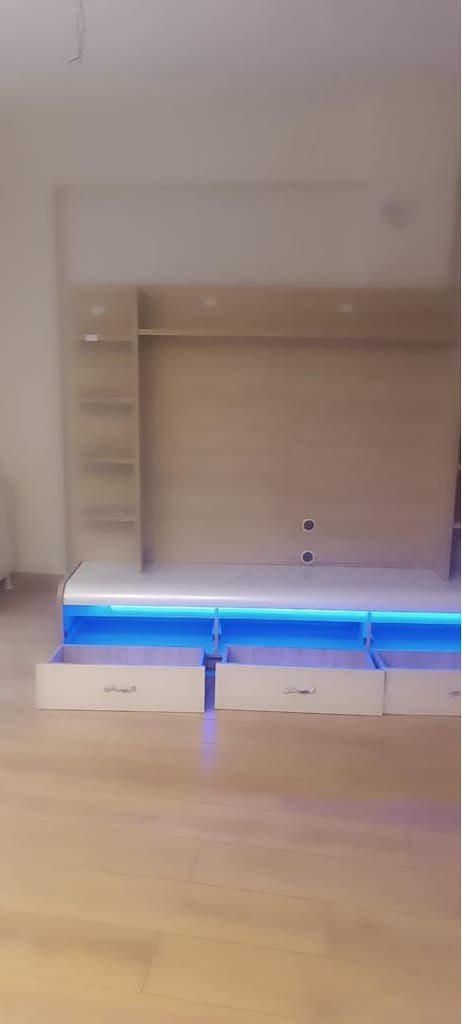 Mavi LED Aydınlatmalı Kavisli TV Ünitesi / Kitaplıklı & Çekmeceli Çok - 3