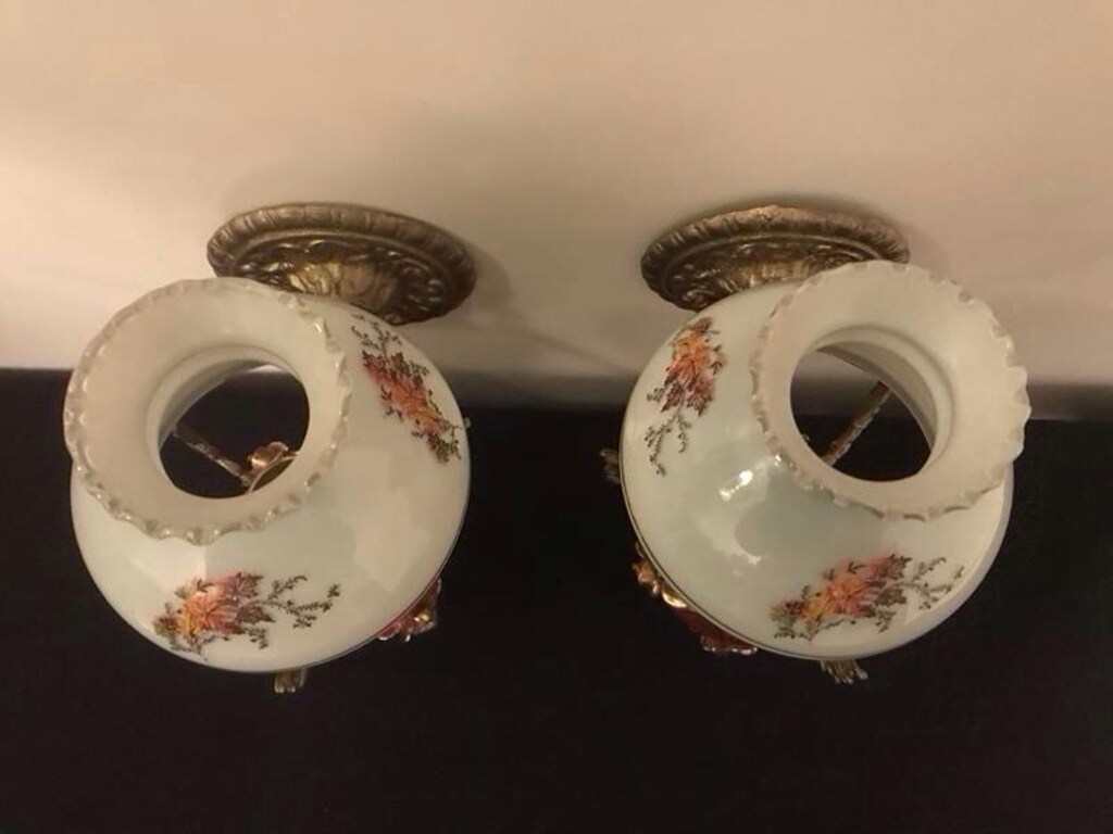 Antika Orjinal İtalyan Capodimonte Porselen Pirinç Çift Aplik - 6
