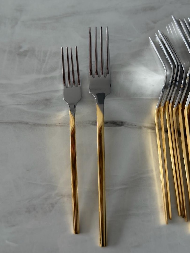 6 kişilik 42 parça Jumbo Titanyum gold gümüş çatal kaşık - 3