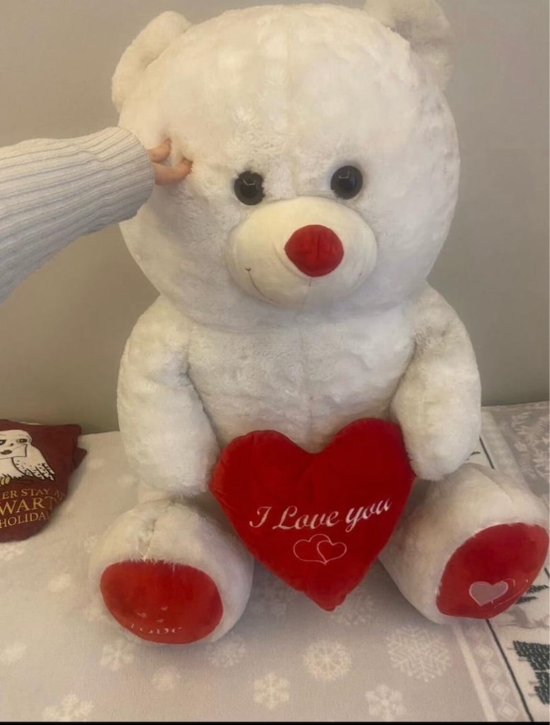 Büyük beyaz Peluş ayıcık 80 cm kalp yastıklı - 2