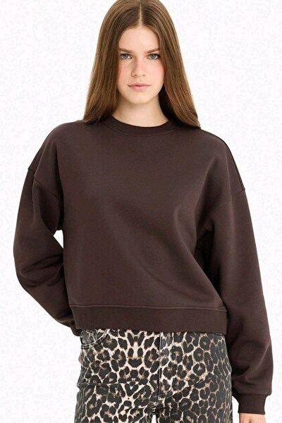 DEFACTO bayan kahverengi Sweatshirt