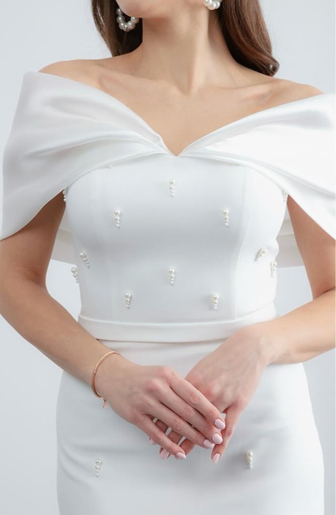 Kayık Yaka İncili Saten İsteme-Söz-Nişan-Nikah Abiye Elbise - 3