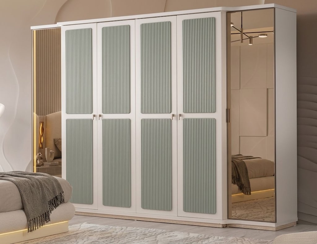 Sıfır, %100 MDF , 6 Kapılı Gardırop - Aytaşı , Traverten, TURKUAZ - 2