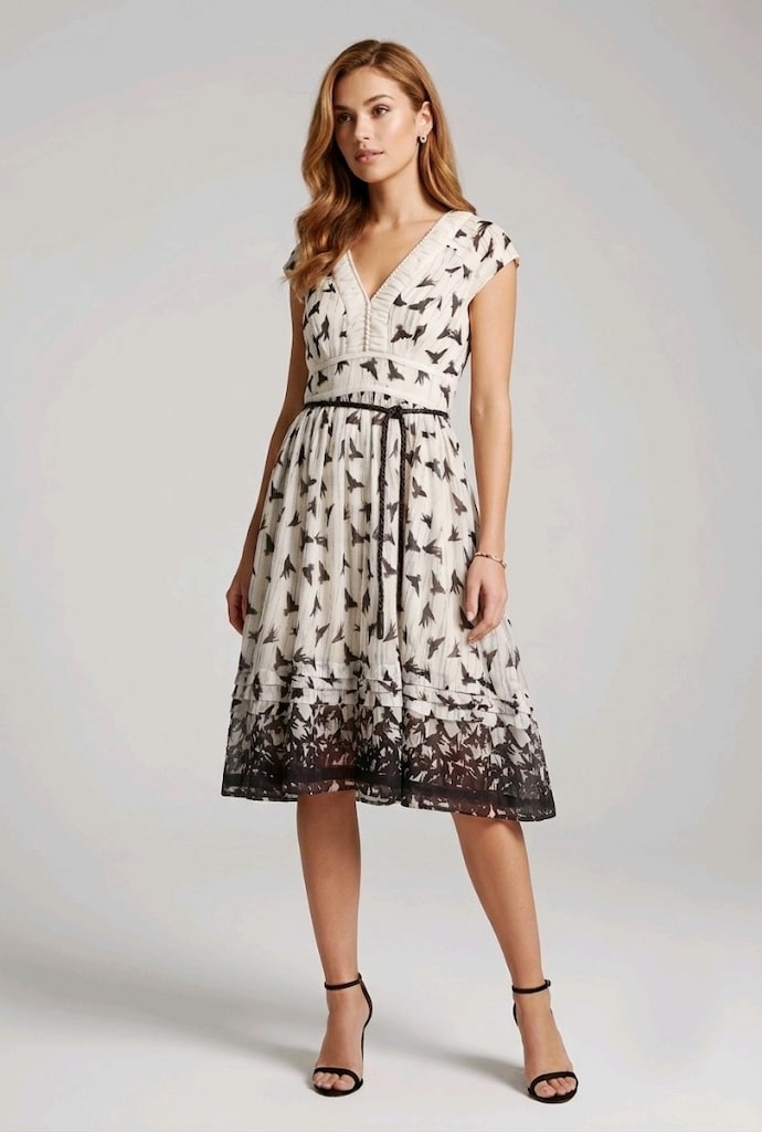 KUŞ DESEN ŞİFON MİDİ ABİYE ELBİSE S İpekyol MACHKA Zara