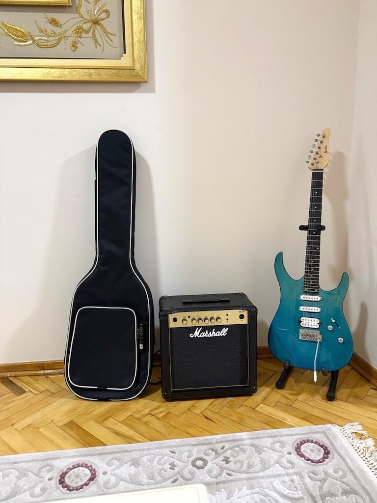 elektro gitar,amfi.kılıf,gitar tutucağı