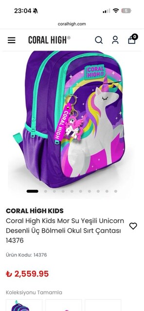 Sıfır Coral High Unicorn Okul Çantası 3 Gözlü