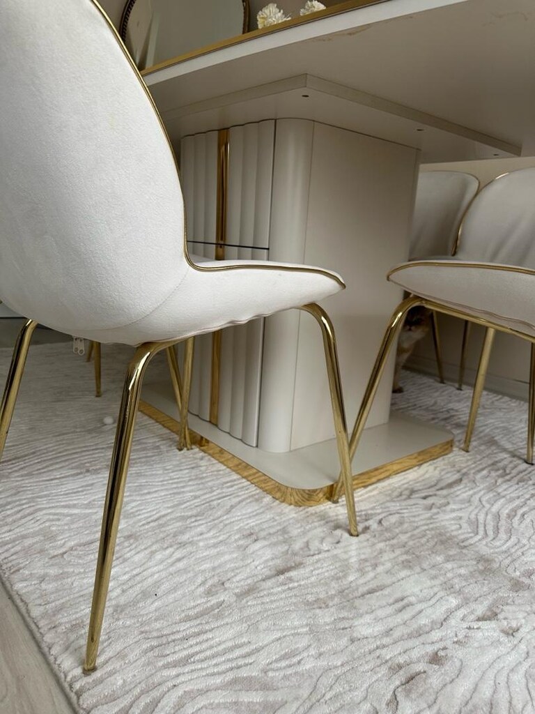 6 kişilik masa sandalye gold beyaz - 6