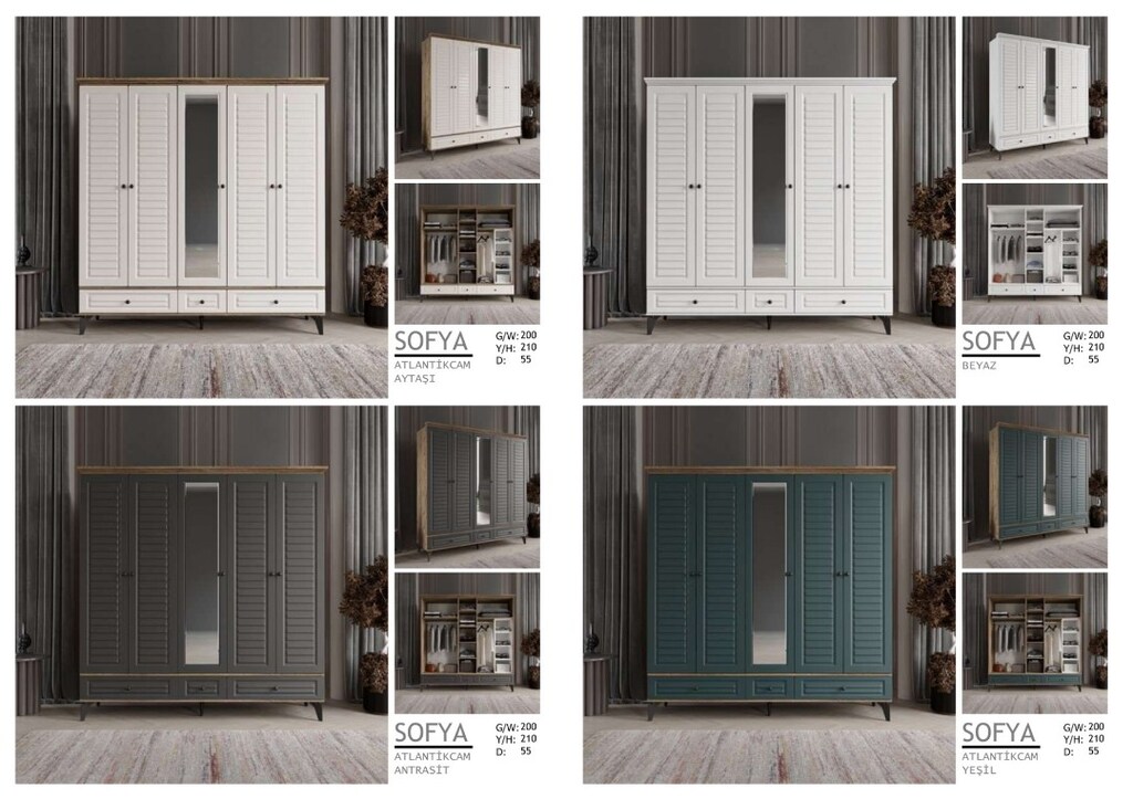 5 Kapılı MDF Gardırop, 5 Kapaklı Bohem Dolap - 6