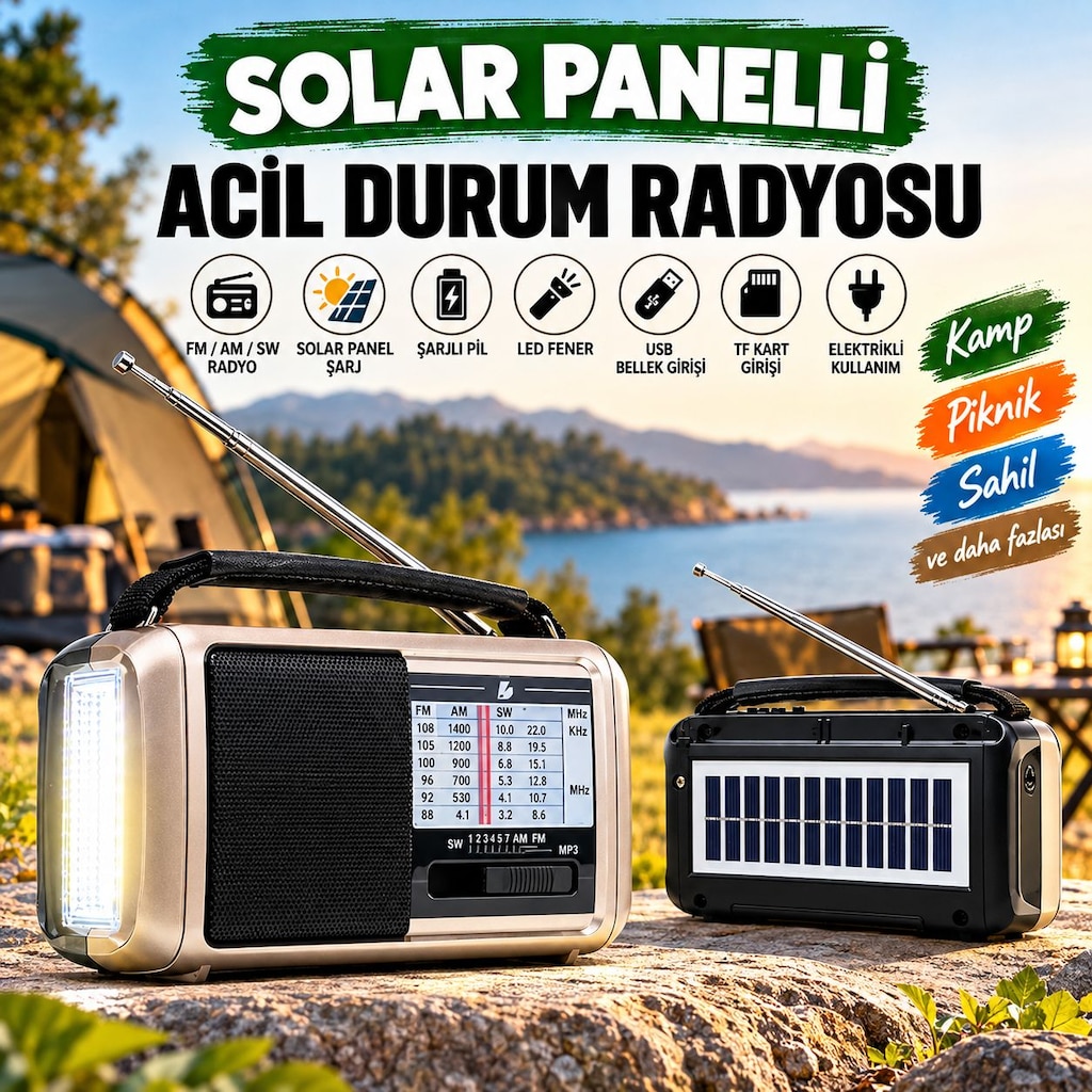 KTF-1448 Şarjlı Bluetooth Dünya Radyosu 8 Bant 10 LED Fenerli Radyo - 3