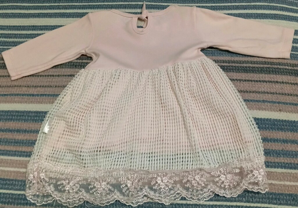 Pembe Beyaz Tüllü Güpürlü Bebek Elbise - 9