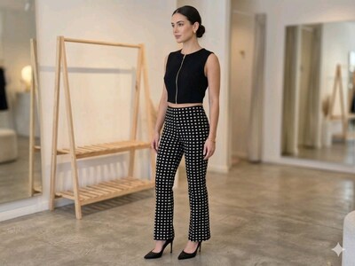 Zara siyah beyaz desenli pantolon ve bluz.