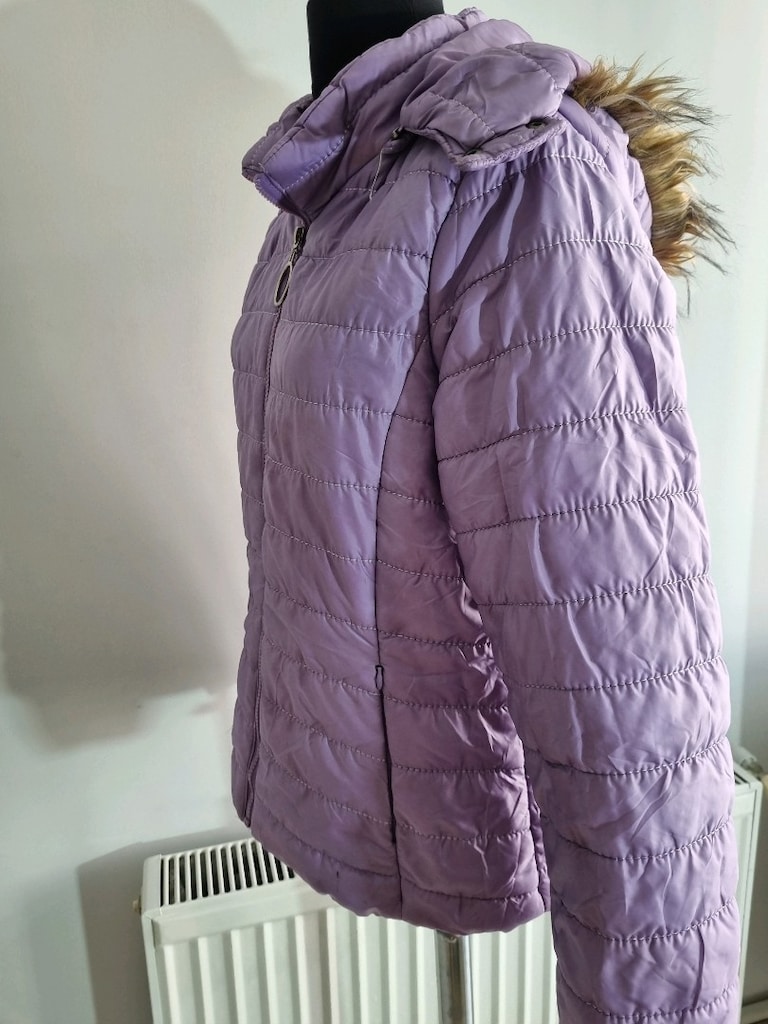 Lila Renkli Kapşonlu Mont - 4