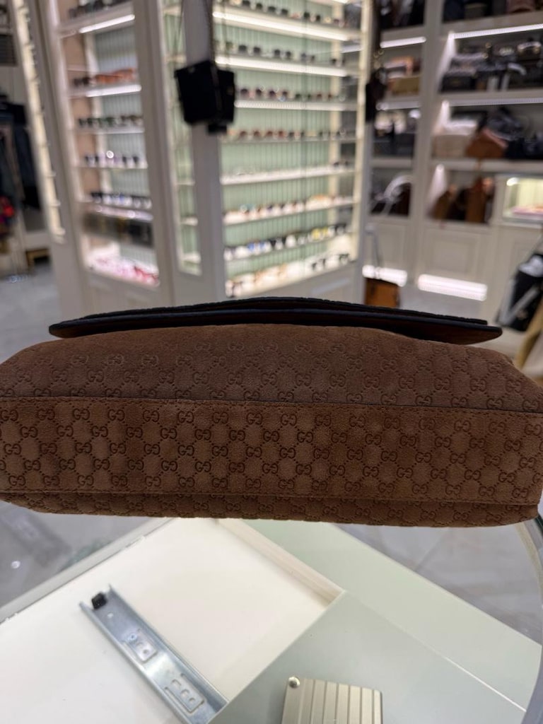 Gucci GG Monogram Süet Taba Omuz Çantası - 9