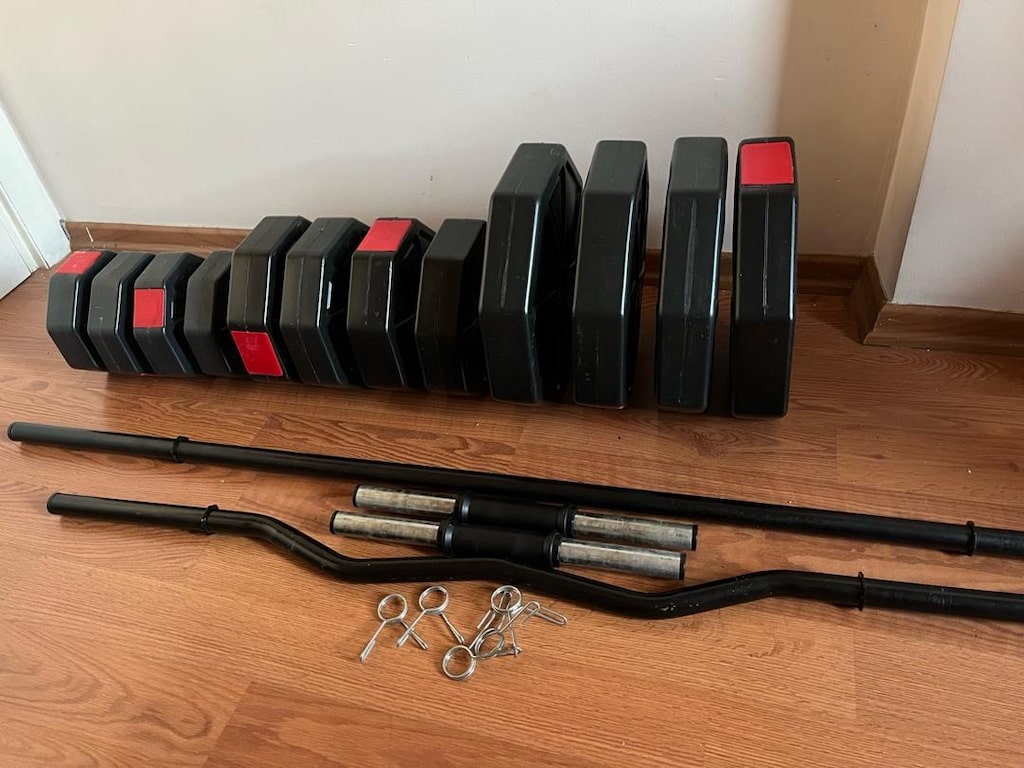 70kg Düz Bar 150cm+ Z Bar 120cm Dambıl Halter Full Set Kırmızı Kapaklı - 3