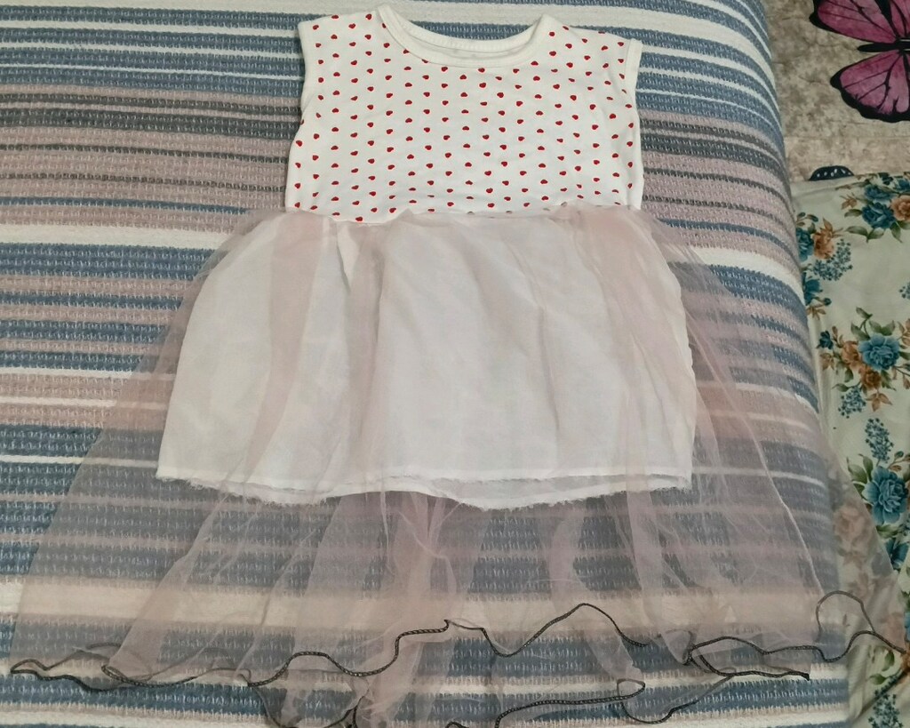 Beyaz Kırmızı Kalp Desenli Bebek Elbise - 2