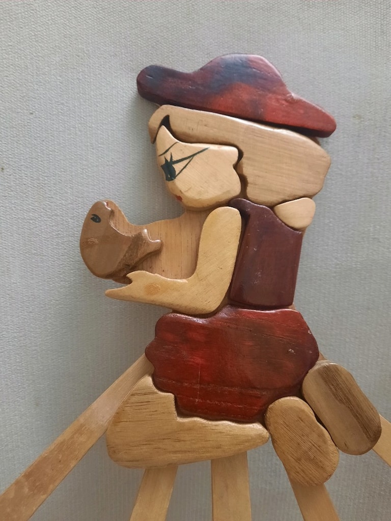 vintage ahşap figürlü çok kollu askılık - 2