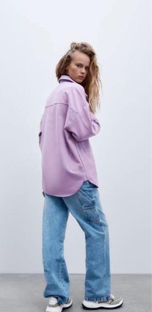 Zara Lila Oversize Gömlek - L beden - 2