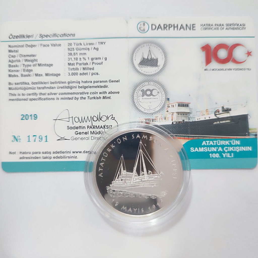 Atatürk'ün Samsuna çıkışının 100. yılı anısına gümüş hatıra para - 2