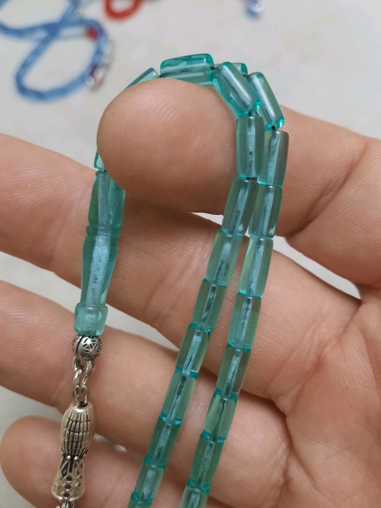 turkuaz kesme ince uçak camı tesbih - 3