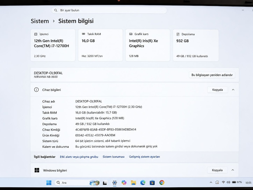 Casper Nirvana X600 i7-12700H 16GB 1TB SSD Garantili Kutulu - 8