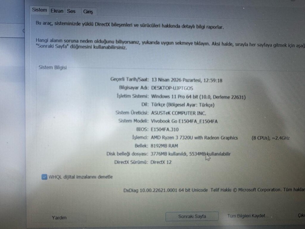 Asus Vivobook R3 7.Nesil 8/256 - 8