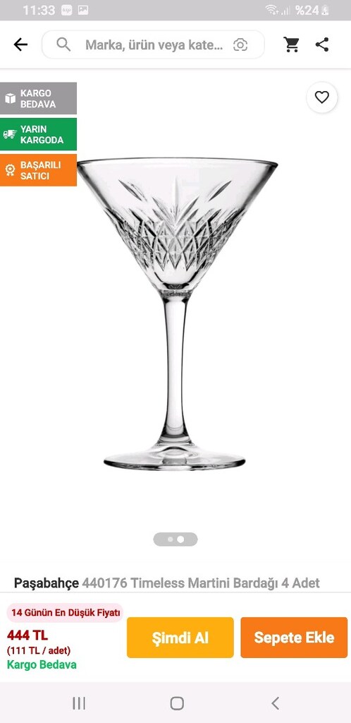 PAŞABAHÇE martini bardağı 4 adet - 2