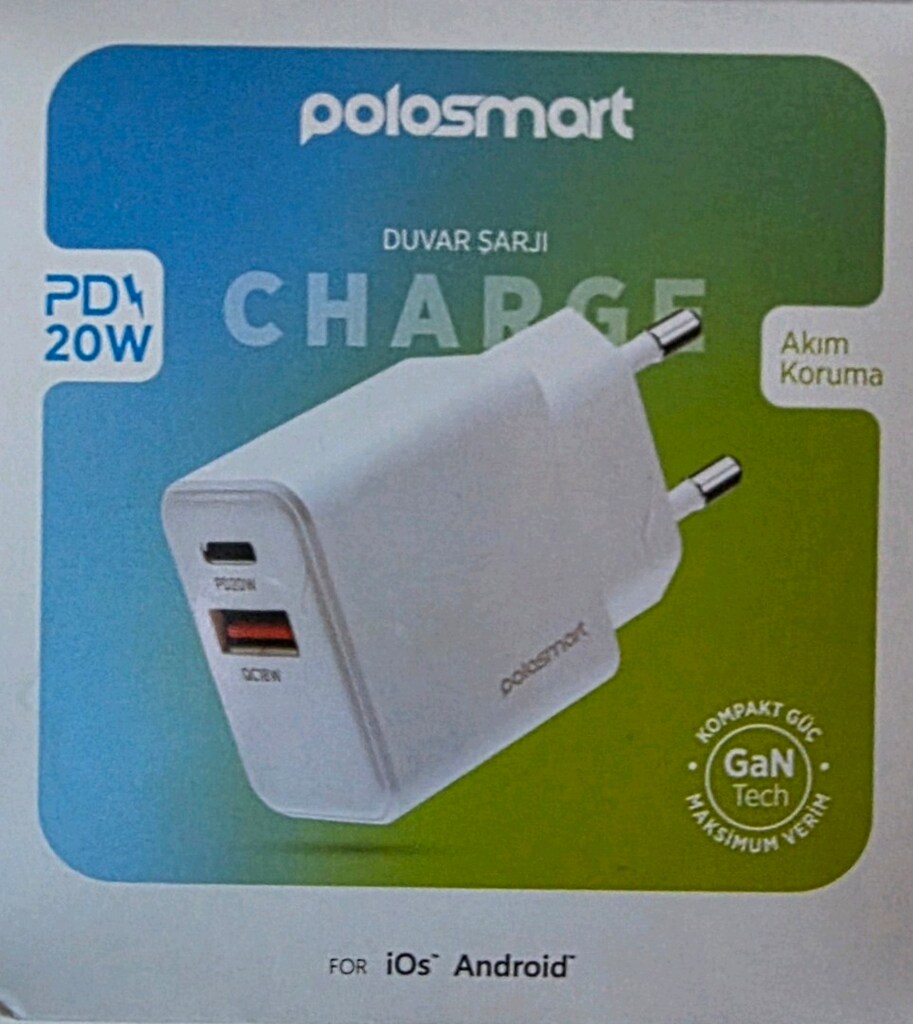 Polosmart PBS136 Hızlı 1 USB 1 PD Çıkışlı 20W Şarj Adaptörü Duvar Şarj - 3