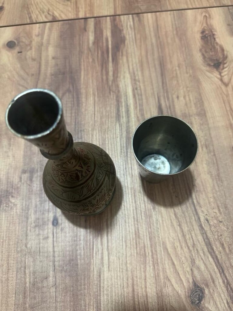 Antika İşlemeli Metal Sürahi ve Bardak Seti - 2