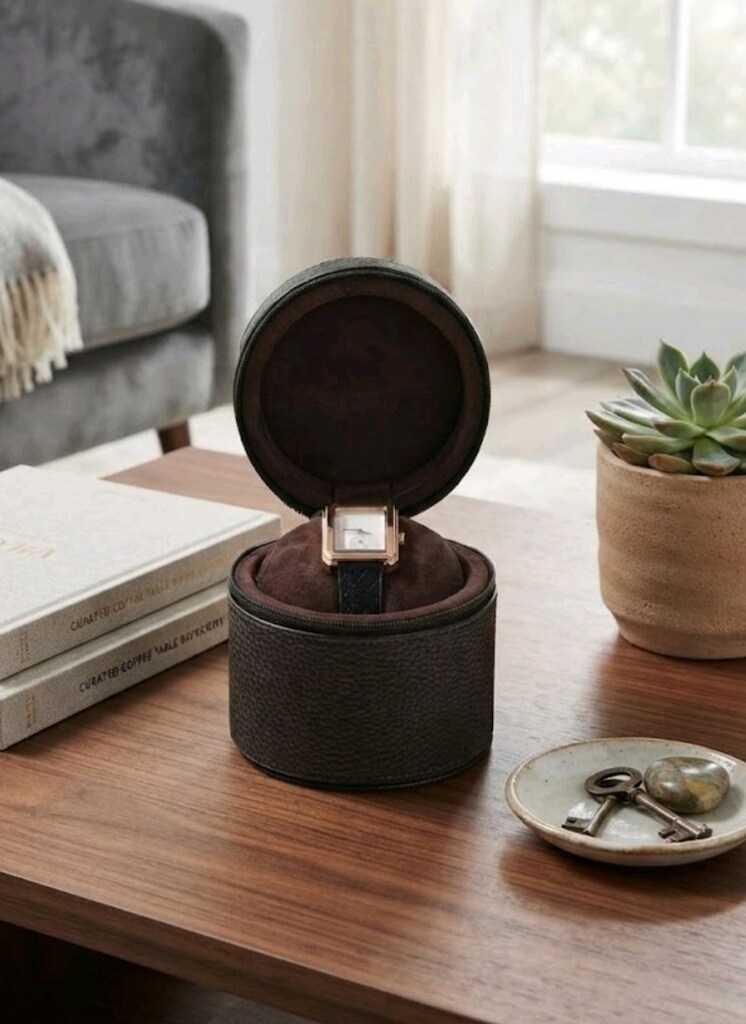 şık oval deri kaplamalı saat organizer - 4