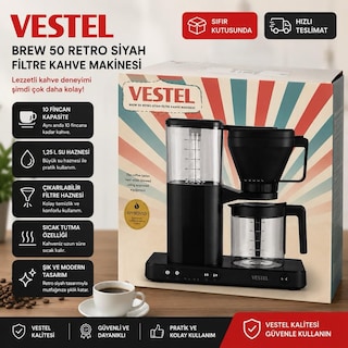 Vestel brew 50 retro siyah filtre kahve makinası