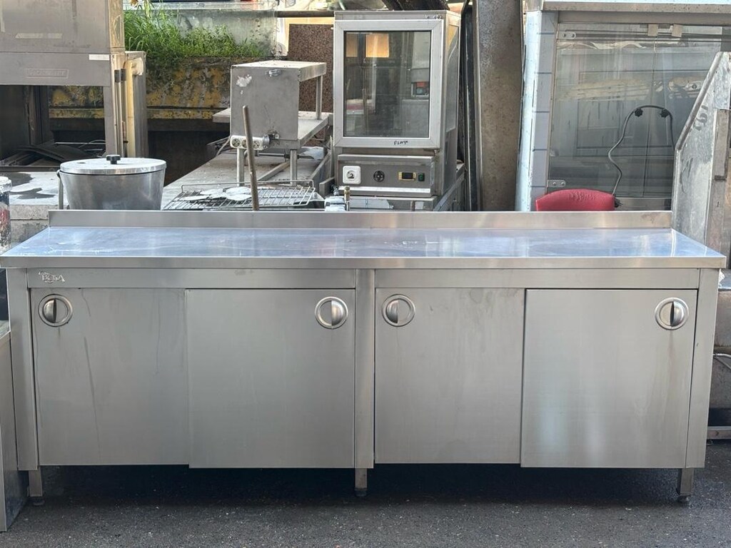 KROM TEZGAH 304 KALİTE 225x60 ara raflı sürgülü 4 bi yanı kapalı - 2