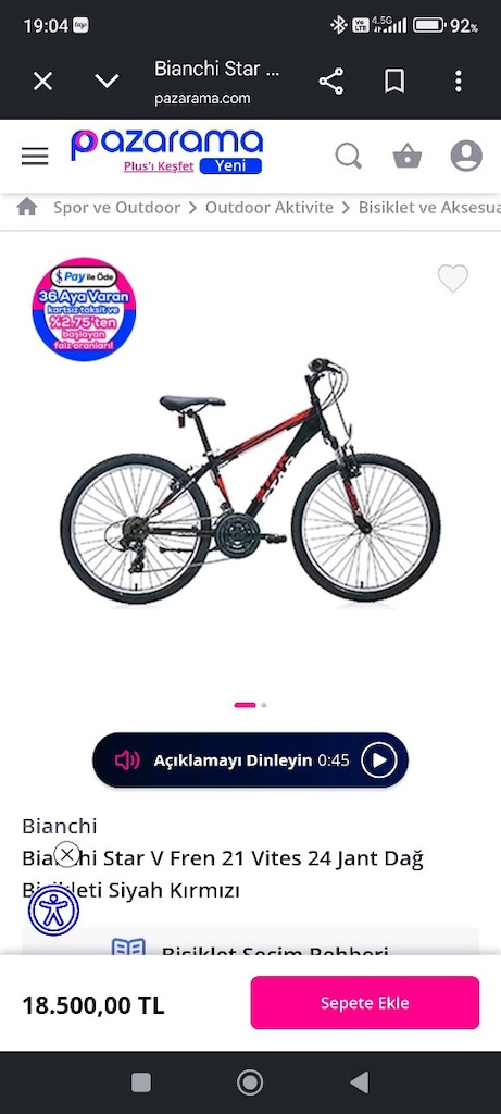 Teker 24. Shimano 21 hız. Amortisörlü. Yeni gibi İtalyan Bianchi. - 8