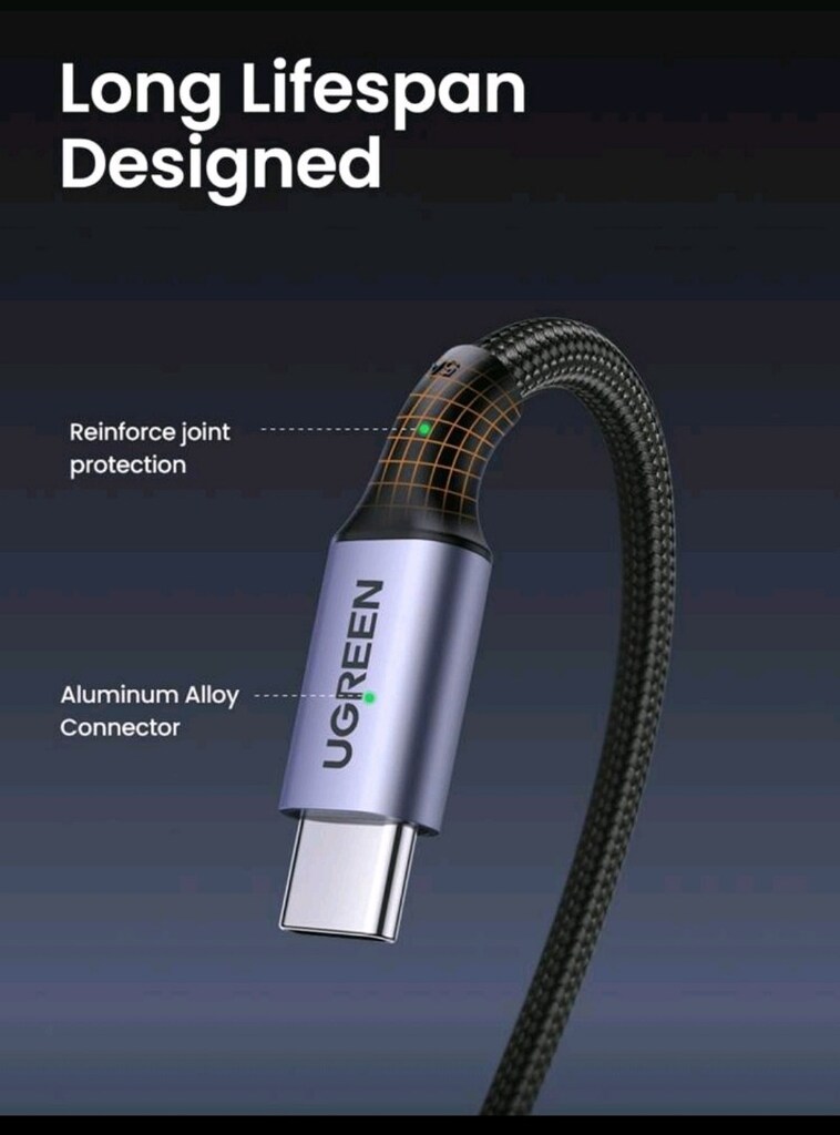 UGREEN 100W PD TypeC Kablosu Hızlı Şarj Kablosu 90Derece - 2