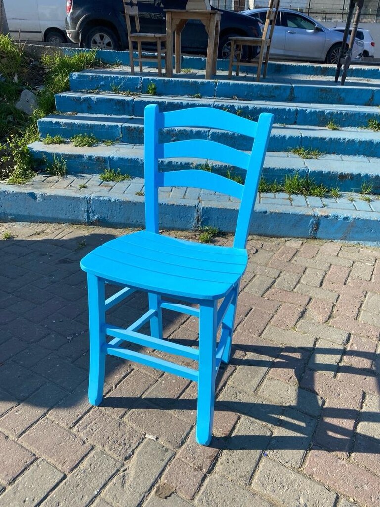 ege sandalye mavi ahşap sandalye tahta sandalye imalat - 6