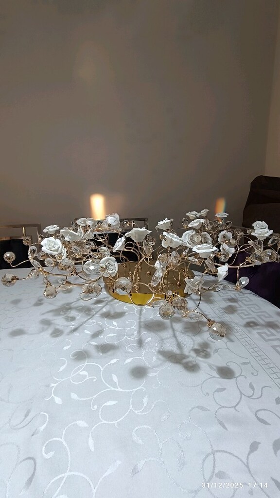 Altın Rengi Çiçek Detaylı Kristal Avize - 13