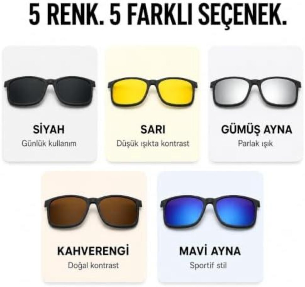 çoklu lensli mıknatıslı klipsli gözlük seti - 12