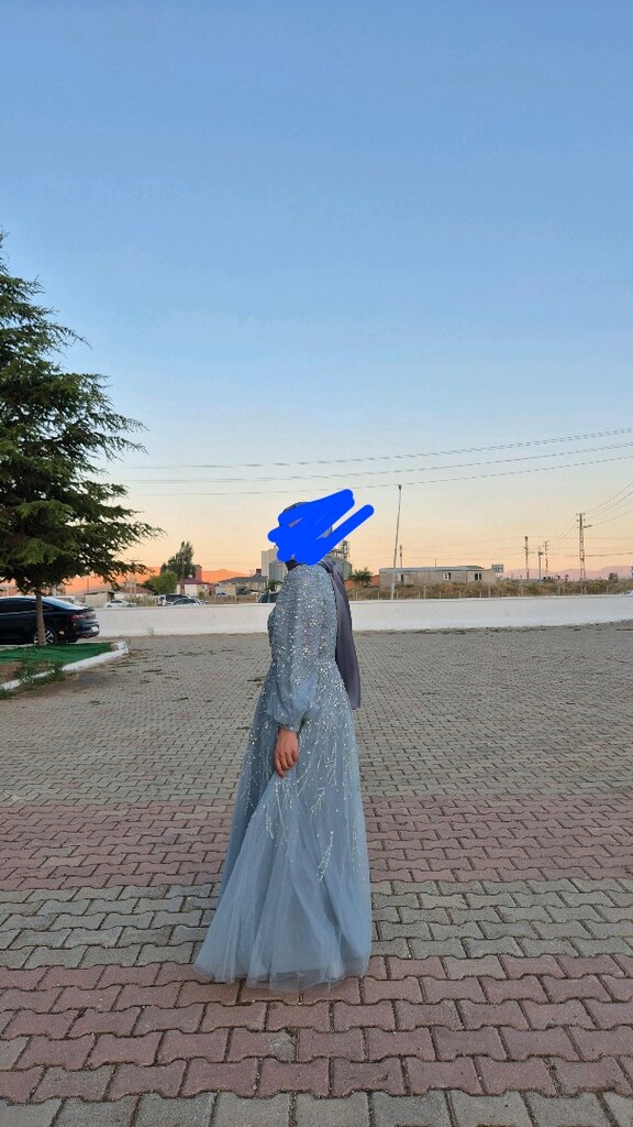 Gümüş taş işlemeli açık mavi abiye - 2