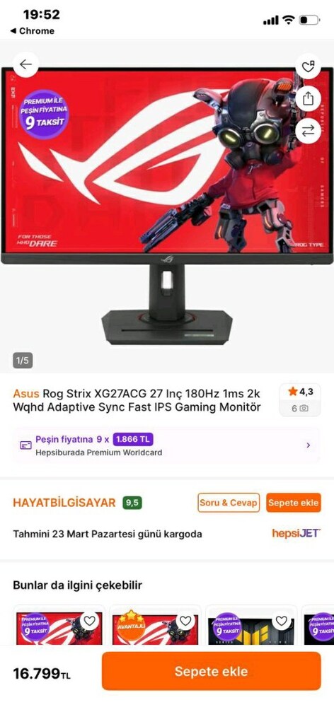 Asus Rog strix 27 inç 1ms 180hrz - 4