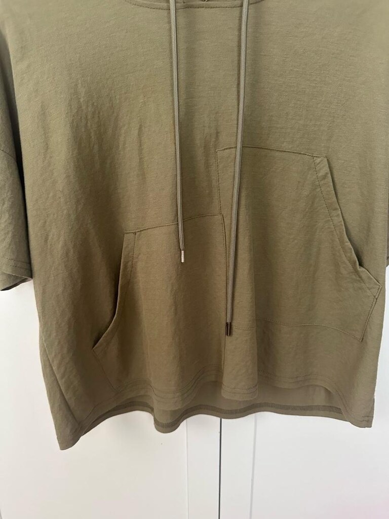 Kısa Kollu Yeşil Kapüşonlu Sweatshirt - 4
