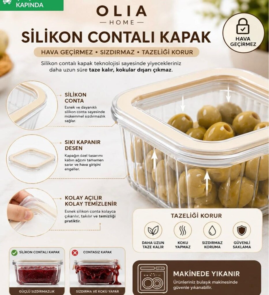 OLIAHOME 6'lı Akrilik Kahvaltılık Seti Silikon Contalı Kapaklı Tepsili - 3
