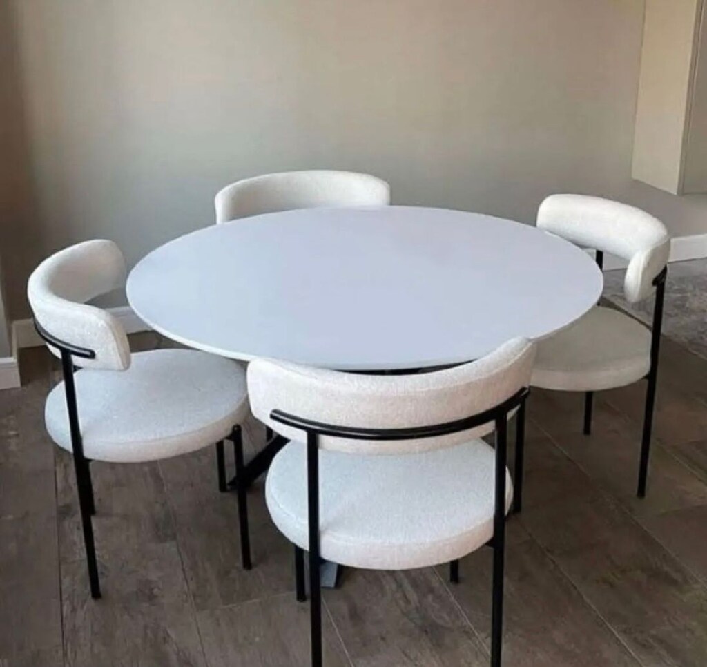 YUVARLAK YEMEK MASASI VE 4 ADET TEDDY SANDALYE TAKIMI - 11