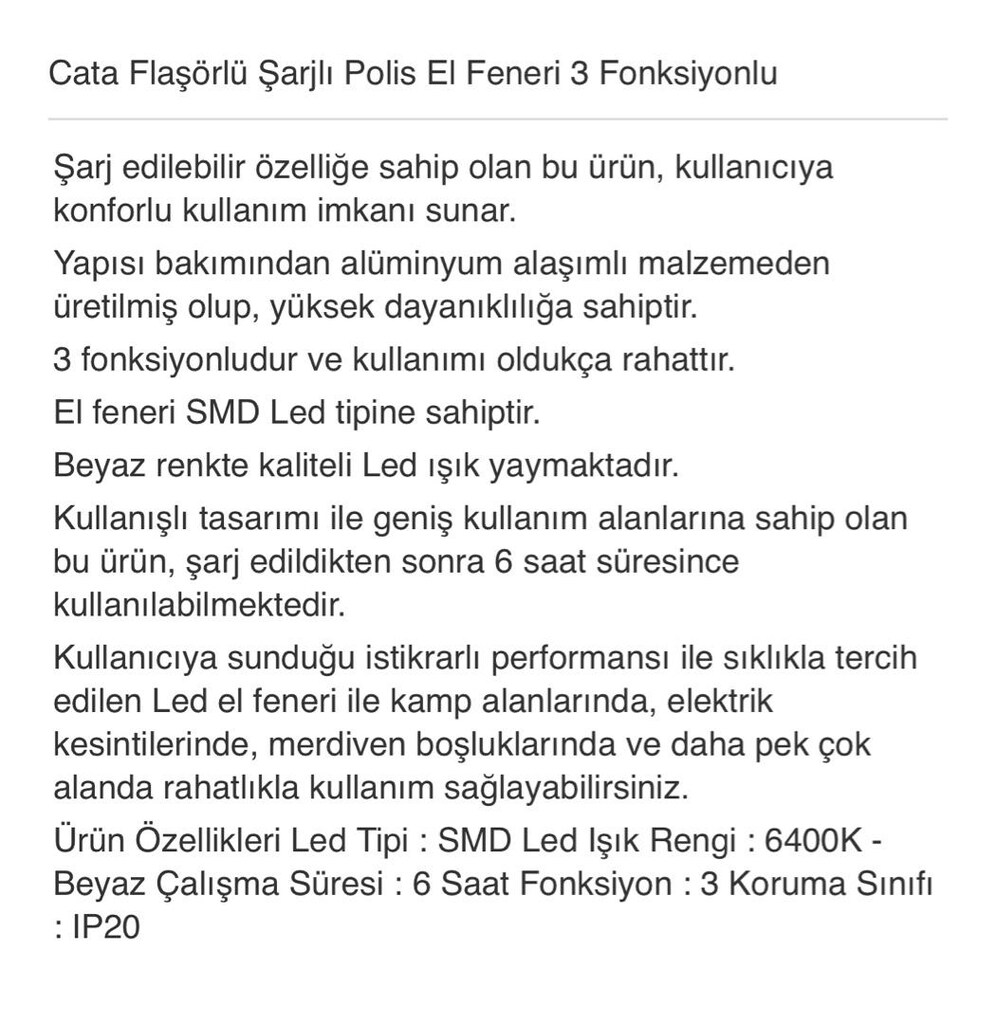 Cata Şarjlı El Feneri - 5