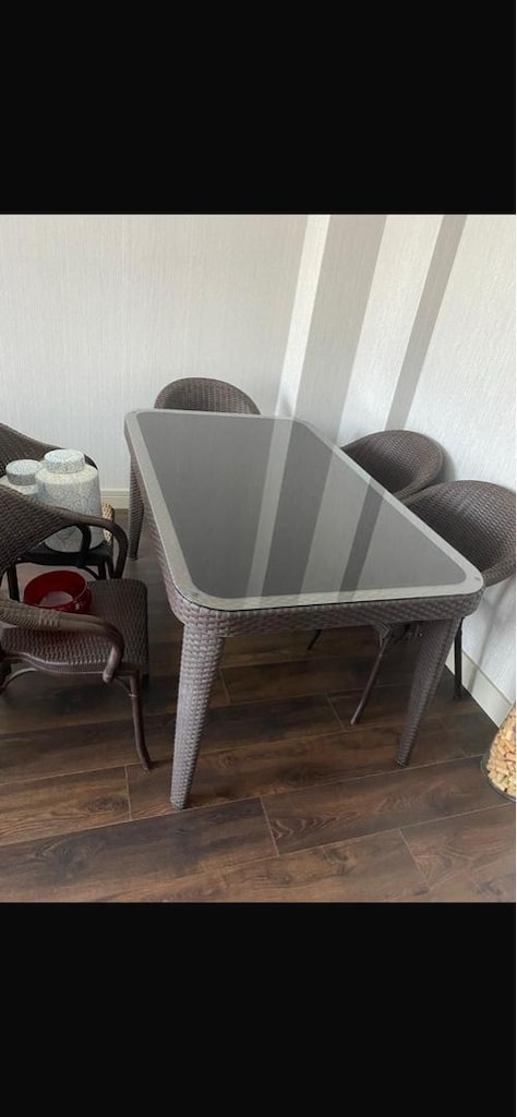 Rattan bahçe mobilya takımı cam masa 6 sandalye - 2