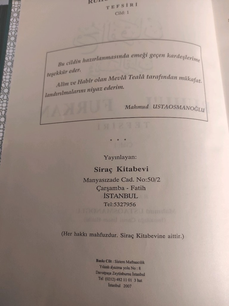 Ruhu'l Furkan Tefsiri 1. cilt Mahmud Ustaosmanoğlu - 6