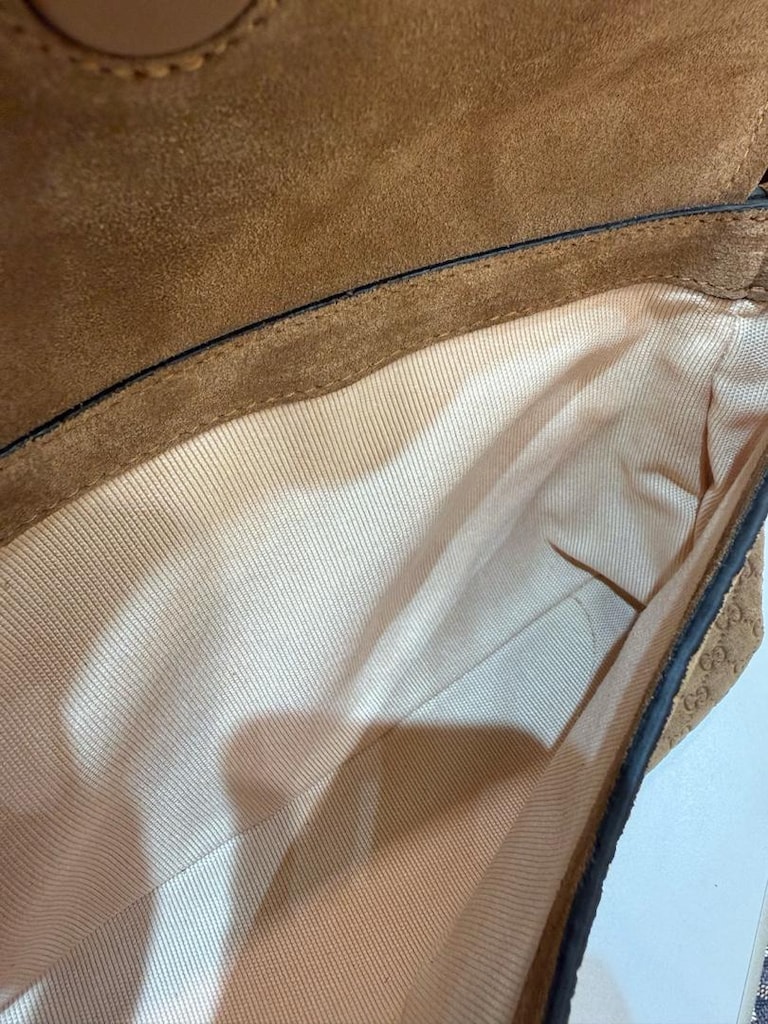 Gucci GG Monogram Süet Taba Omuz Çantası - 11