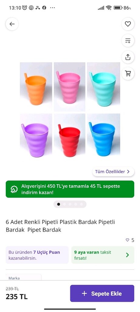 6 lı Pipetli Plastik Bardak - 2